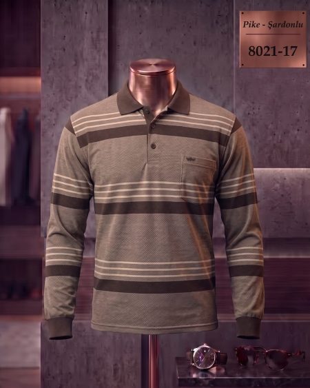 Pike Şardonlu Ringel Cepli Polo Yaka Uzun Kollu Tişört (Ara Seri) — 8021-17