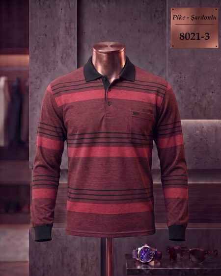 Pike Şardonlu Ringel Cepli Polo Yaka Uzun Kollu Tişört (Ara Seri) — 8021-3
