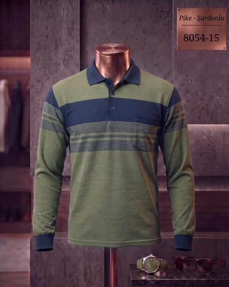 Pike Şardonlu Ringel Cepli Polo Yaka Uzun Kollu Tişört (Ara Seri) — 8054-15