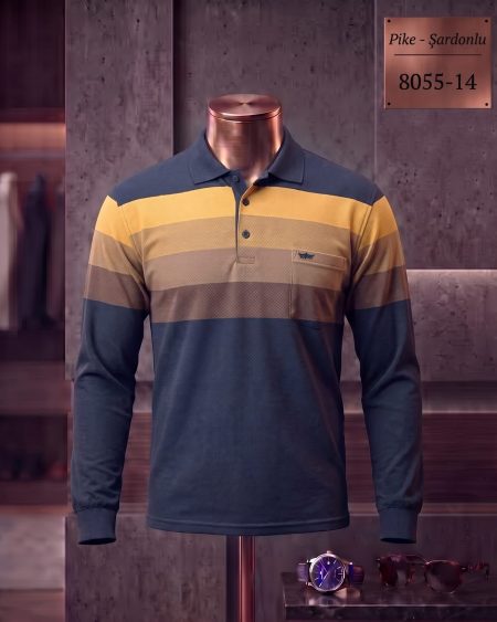 Pike Şardonlu Ringel Cepli Polo Yaka Uzun Kollu Tişört (Ara Seri) — 8055-14