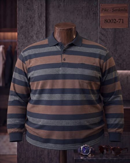 Pike Şardonlu Ringel Cepli Polo Yaka Uzun Kollu Tişört (Battal) — 8002-71