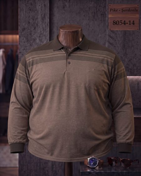 Pike Şardonlu Düz Cepli Polo Yaka Uzun Kollu Tişört (Battal) — 8054-14