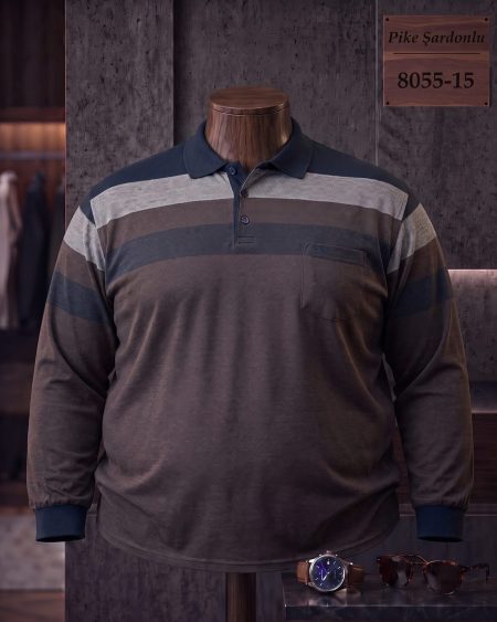 Pike Şardonlu Ringel Cepli Polo Yaka Uzun Kollu Tişört (Battal) — 8055-15