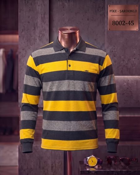 Pike Şardonlu Ringel Cepli Polo Yaka Uzun Kollu Tişört — 8002-45
