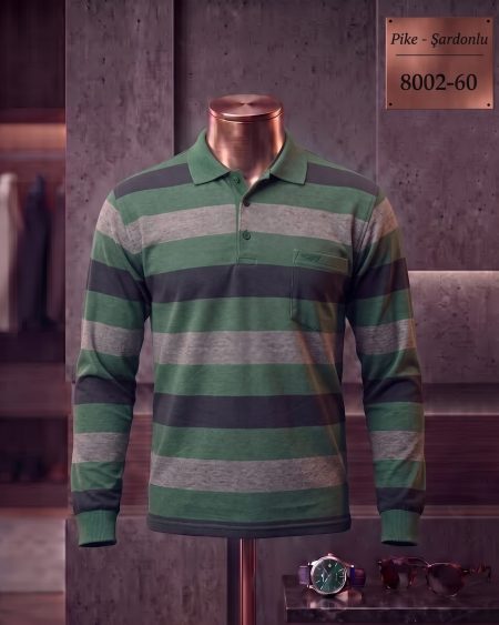 Pike Şardonlu Ringel Cepli Polo Yaka Uzun Kollu Tişört — 8002-60