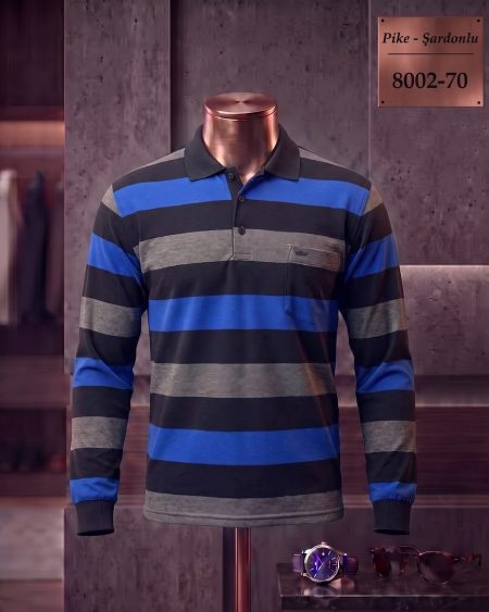 Pike Şardonlu Ringel Cepli Polo Yaka Uzun Kollu Tişört — 8002-70