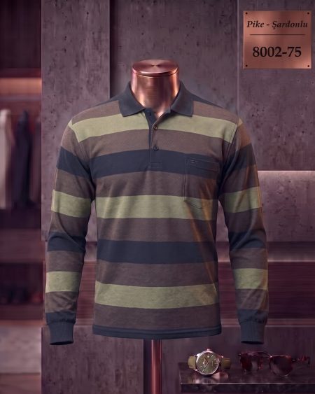Pike Şardonlu Ringel Cepli Polo Yaka Uzun Kollu Tişört — 8002-75