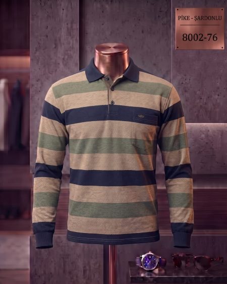 Pike Şardonlu Ringel Cepli Polo Yaka Uzun Kollu Tişört — 8002-76