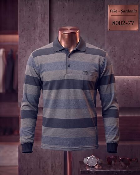 Pike Şardonlu Ringel Cepli Polo Yaka Uzun Kollu Tişört — 8002-77