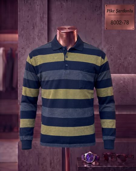Pike Şardonlu Ringel Cepli Polo Yaka Uzun Kollu Tişört — 8002-78
