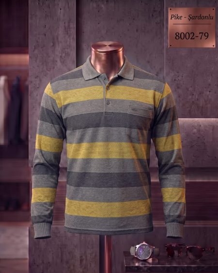 Pike Şardonlu Ringel Cepli Polo Yaka Uzun Kollu Tişört — 8002-79