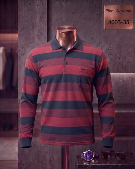Pike Şardonlu Ringel Cepli Polo Yaka Uzun Kollu Tişört — 8003-35