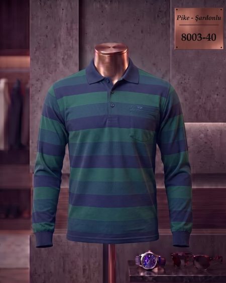 Pike Şardonlu Ringel Cepli Polo Yaka Uzun Kollu Tişört — 8003-40