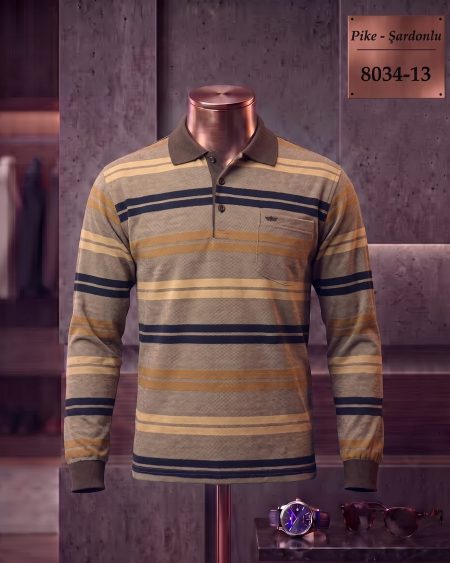 Pike Şardonlu Ringel Cepli Polo Yaka Uzun Kollu Tişört — 8034-13