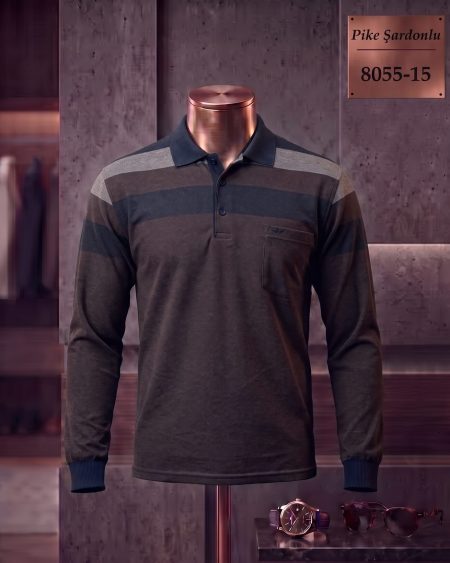 Pike Şardonlu Ringel Cepli Polo Yaka Uzun Kollu Tişört — 8055-15