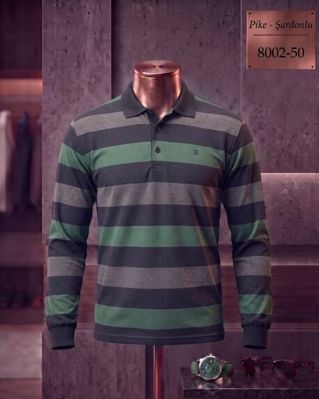 Brushed Piqué Striped Long Sleeve Polo Shirt — 8002-50