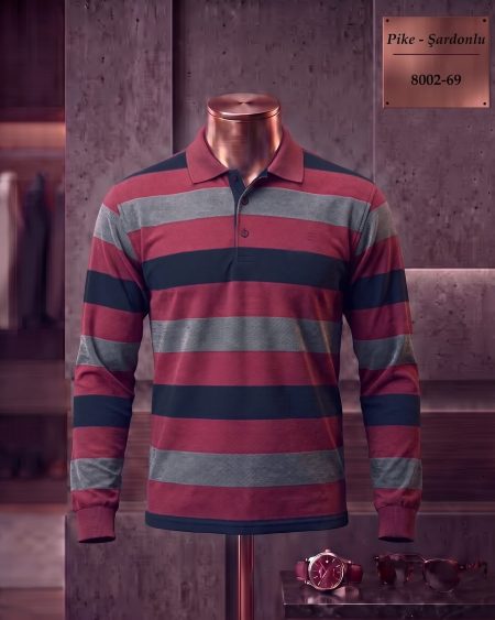 Pike Şardonlu Ringel Polo Yaka Uzun Kollu Tişört — 8002-69