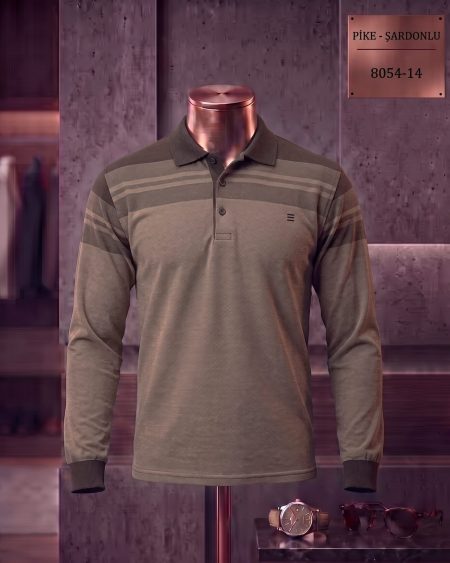 Pike Şardonlu Ringel Polo Yaka Uzun Kollu Tişört — 8054-14