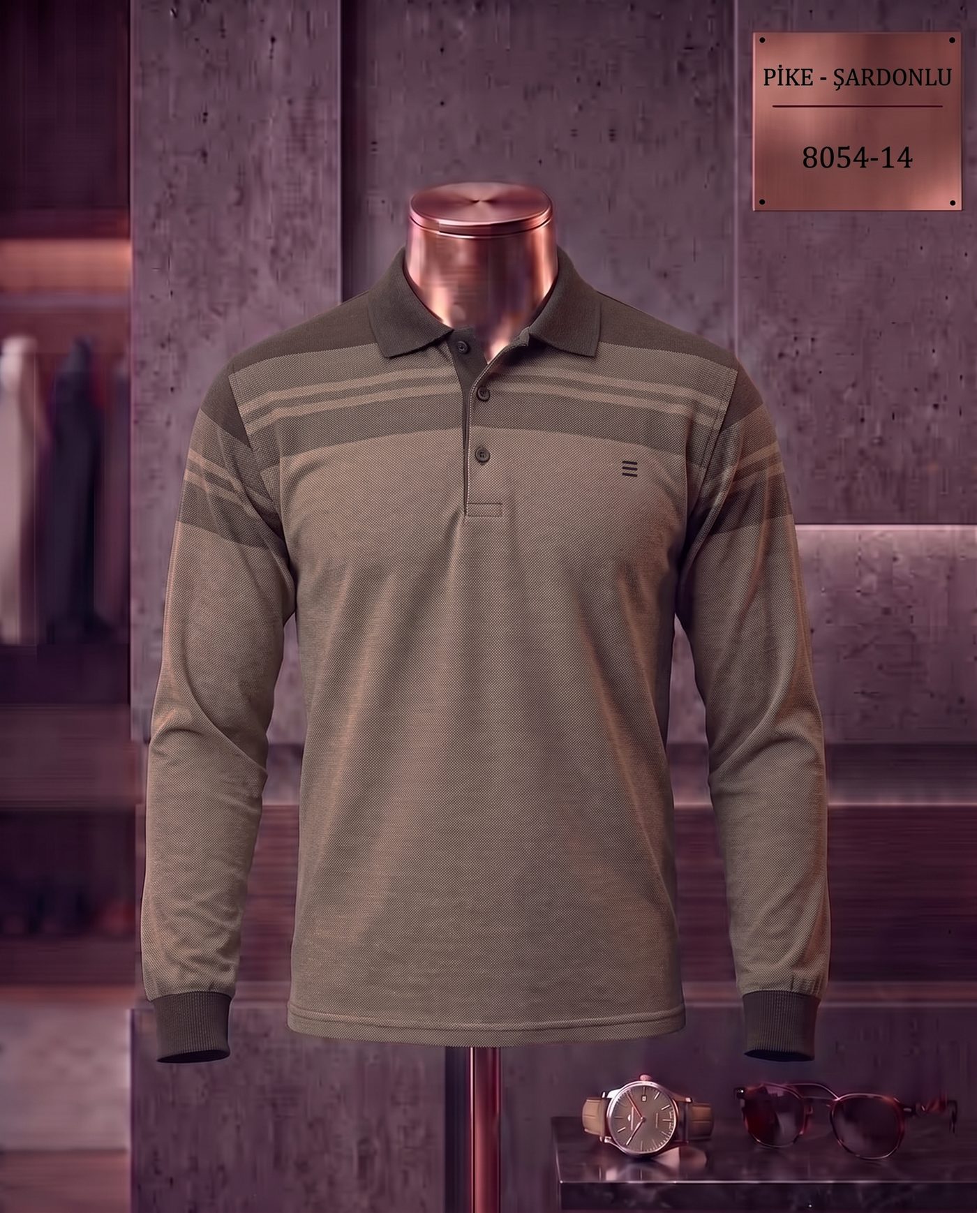 Pike Şardonlu Ringel Polo Yaka Uzun Kollu Tişört — 8054-14