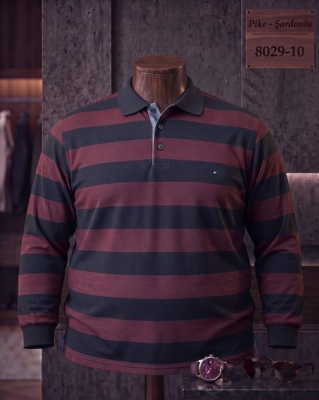 Pike Şardonlu Ringel Yırtmaçlı Polo Yaka Uzun Kollu Tişört (Battal) — 8029-10