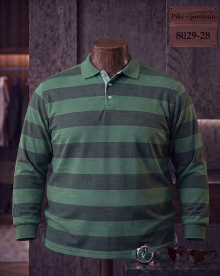 Pike Şardonlu Ringel Yırtmaçlı Polo Yaka Uzun Kollu Tişört (Battal) — 8029-28