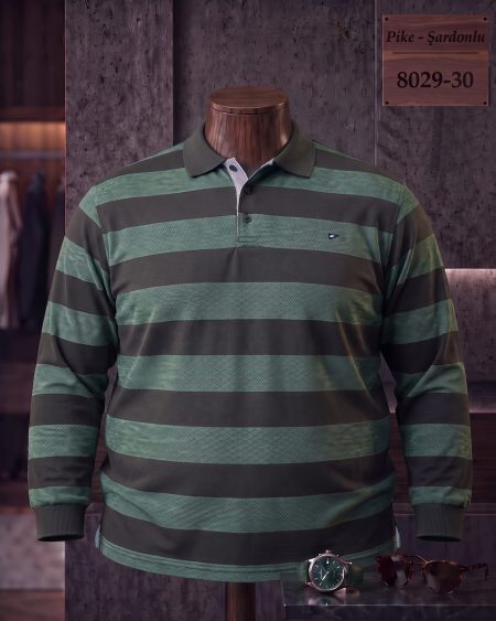 Pike Şardonlu Ringel Yırtmaçlı Polo Yaka Uzun Kollu Tişört (Battal) — 8029-30