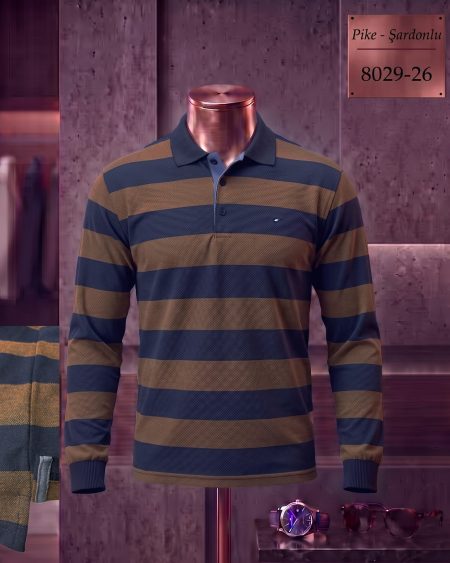 Pike Şardonlu Ringel Yırtmaçlı Polo Yaka Uzun Kollu Tişört — 8029-26