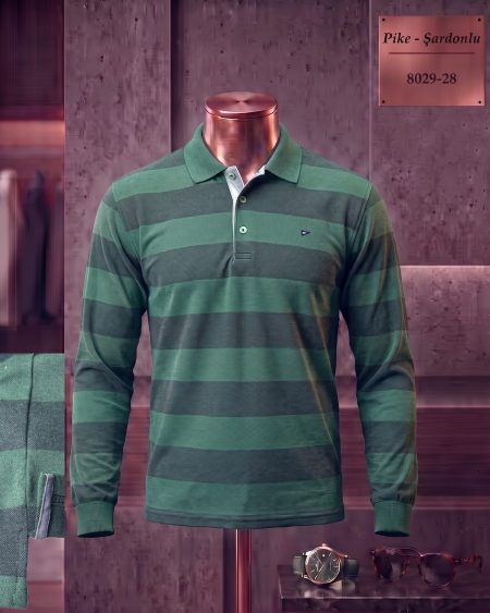 Pike Şardonlu Ringel Yırtmaçlı Polo Yaka Uzun Kollu Tişört — 8029-28